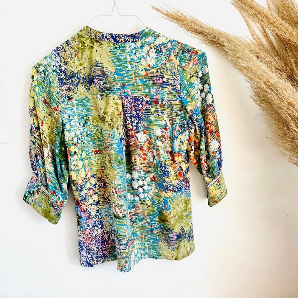 ANTHROPOLOGIE Dolan Blue White Flowering Pasture Button Silk Blouse Shirt Top M - Picture 11 of 13